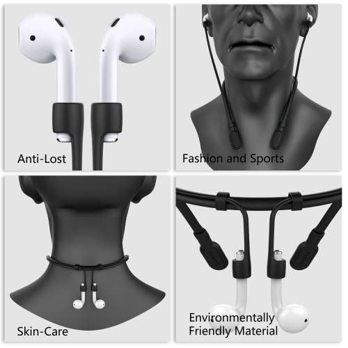 HALLEAST Compatible AirPods Pro2/3/Pro/2/1 Skin-Friendly Silicone Neckband Strap, Lightweight Airpod Holder, Anti-Lost Wire, Airpod Cord for Gym, Wireless Earbuds Strap, Headphone Strap (Black)