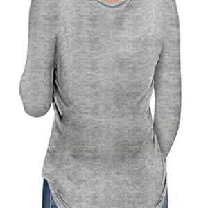 L'ASHER Women's Henley Shirts V Neck Long Sleeve Tunic Top Button Up Blouse Shirt Casual Loose Top Tees Large Gray
