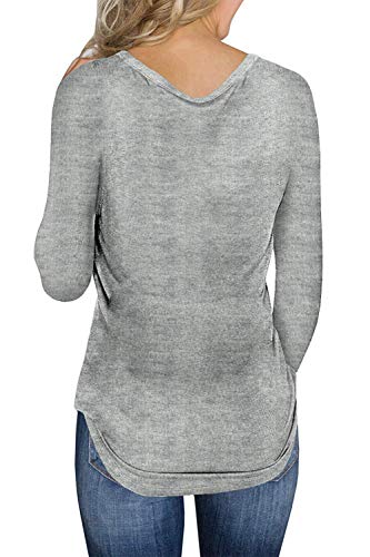 L'ASHER Women's Henley Shirts V Neck Long Sleeve Tunic Top Button Up Blouse Shirt Casual Loose Top Tees Large Gray