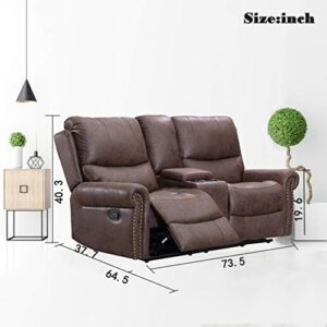 BestMassage Recliner Sofa Reclining Couch Sofa Palomino Fabric Home Theater Seating Manual Recliner Motion for Living Room (Love seat)