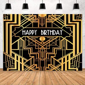 happy birthday backdrop for gatsby birthday party decorations fhzon 10x7ft the great gatsby photography background black gold golden banner party themed wallpaper video studio shoot props lxfh566