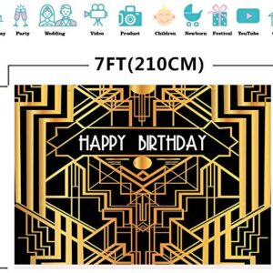 Happy Birthday Backdrop for Gatsby Birthday Party Decorations FHZON 10x7ft The Great Gatsby Photography Background Black Gold Golden Banner Party Themed Wallpaper Video Studio Shoot Props LXFH566