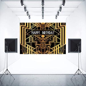 Happy Birthday Backdrop for Gatsby Birthday Party Decorations FHZON 10x7ft The Great Gatsby Photography Background Black Gold Golden Banner Party Themed Wallpaper Video Studio Shoot Props LXFH566