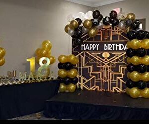 Happy Birthday Backdrop for Gatsby Birthday Party Decorations FHZON 10x7ft The Great Gatsby Photography Background Black Gold Golden Banner Party Themed Wallpaper Video Studio Shoot Props LXFH566