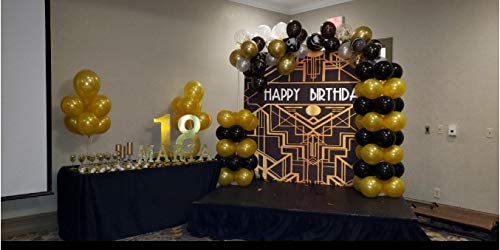 Happy Birthday Backdrop for Gatsby Birthday Party Decorations FHZON 10x7ft The Great Gatsby Photography Background Black Gold Golden Banner Party Themed Wallpaper Video Studio Shoot Props LXFH566