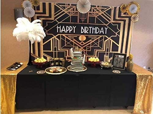 Happy Birthday Backdrop for Gatsby Birthday Party Decorations FHZON 10x7ft The Great Gatsby Photography Background Black Gold Golden Banner Party Themed Wallpaper Video Studio Shoot Props LXFH566