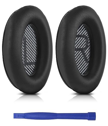 T Tersely Replacement Earpads Cushions for Bose QuietComfort 35 II/45 (QC35/QC45/QC35 II) Headphones,with QC35 Shaped Scrims with 'L and R' Lettering QC25 QC15 QC2 SoundTrue SoundLink Ear Pads (Black)