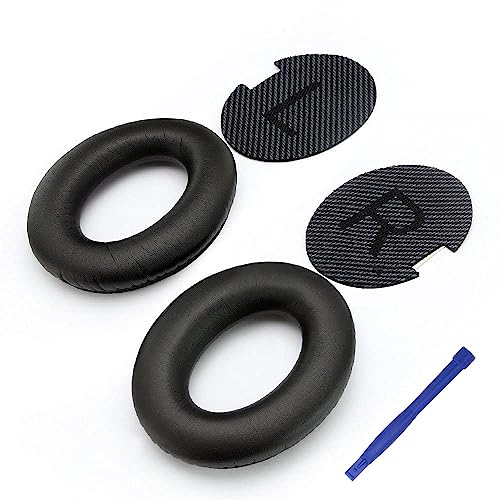 T Tersely Replacement Earpads Cushions for Bose QuietComfort 35 II/45 (QC35/QC45/QC35 II) Headphones,with QC35 Shaped Scrims with 'L and R' Lettering QC25 QC15 QC2 SoundTrue SoundLink Ear Pads (Black)