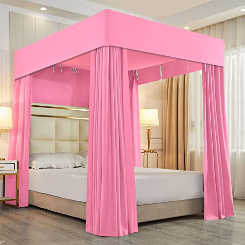 Mengersi Solid Four Corner Post Bed Curtain Canopy Princess Sheer Cover for Girls Boys Kids (Twin, Pink)