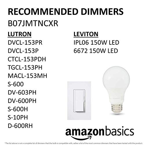 Amazon Basics - A19 LED Light Bulb, Soft White, 12W (Equivalent to 75W), Dimmable, 10,000 Hour Lifetime, 6-Pack