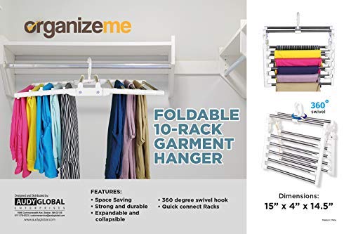 OrganizeME Foldable 10 Rack Expandable Clothes Drying Rack Laundry Rack | Garment Cloth Rack - Gray