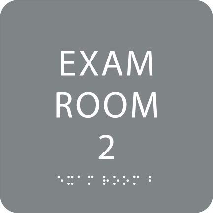 ADA CENTRAL SIGNS - 6" X6" Exam Room 2 Sign - ADA Compliant Tactile Graphics Grade 2 Braille Text Acrylic Wall Signs - Educational Institution Directional Assistance Test Center Door Sign for Schools