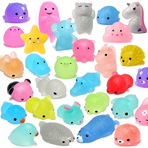 ORWINE Squishies 28pcs Mochi Squishys Toys 2nd Generation Party Favors for Kids Birthday Gift for Girl Boy Glitter Mini Squishy Mochi Animal Squishies Stress Relief Toy Xmas Gift for Kid Adult, Random