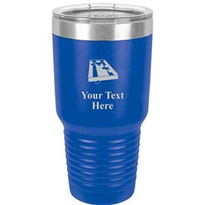 crown awards cornhole travel 30oz royal blue stainless steel vacuum insulated hot/cold tumbler with clear lid - great customizable gift for any special event. bpa free