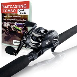 tailored tackle bass fishing baitcasting combo 7 ft 2 -piece | casting rods power: med. heavy fast action | 7 bb baitcast reels gear ratio - 6.3:1 | baitcaster pole (right handed baitcaster)