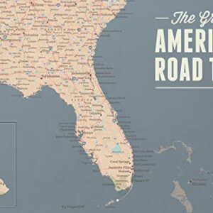 USA Road Trip & Travel Highway Tracing Map 24x36 Poster (Tan & Slate Blue)