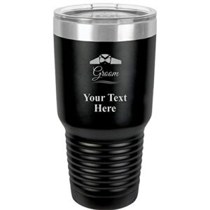 crown awards groom travel 30oz black stainless steel vacuum insulated hot/cold tumbler with clear lid - great customizable gift for any special event. bpa free
