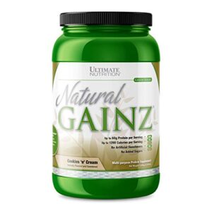 ultimate nutrition natural gainz whey protein powder - natural gainer protein with micellar casein and milk protein, cookies n cream, 3.6 pounds