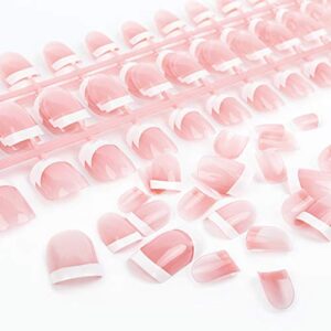 yokilly natural french acrylic false nails kit including 12 different size short press on false nails,pink white nails tips sets with nail glue stickers,files and stick (120 pcs)