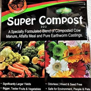 Super Compost by Soil Blend. 8 Lb. Bag of Super Compost Organic Plant Food. 2-2-2 Concentrated (8 lbs. Makes 40 lbs.) Larger Yields, Bigger, Tastier Fruits & Vegetables. Nutrient Dense.