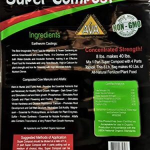 Super Compost by Soil Blend. 8 Lb. Bag of Super Compost Organic Plant Food. 2-2-2 Concentrated (8 lbs. Makes 40 lbs.) Larger Yields, Bigger, Tastier Fruits & Vegetables. Nutrient Dense.