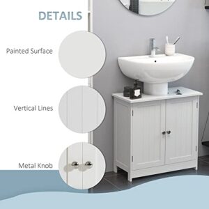 HOMCOM Under Sink Bathroom Cabinet with 2 Doors and Shelf, Pedestal Sink Bathroom Vanity Furniture, White