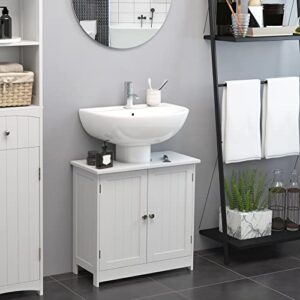 HOMCOM Under Sink Bathroom Cabinet with 2 Doors and Shelf, Pedestal Sink Bathroom Vanity Furniture, White