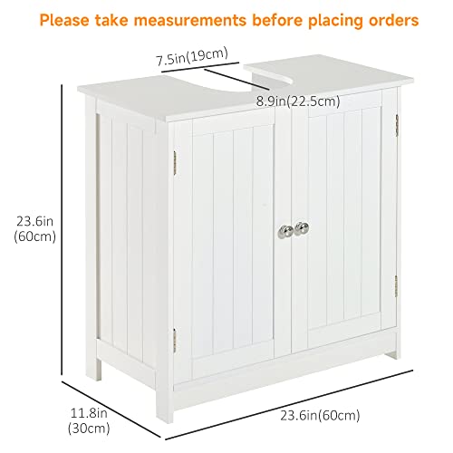 HOMCOM Under Sink Bathroom Cabinet with 2 Doors and Shelf, Pedestal Sink Bathroom Vanity Furniture, White