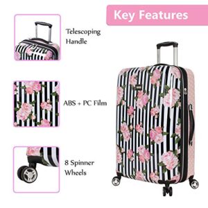 Betsey Johnson Designer Luggage Collection - Expandable 3 Piece Hardside Lightweight Spinner Suitcase Set (Stripe Roses)