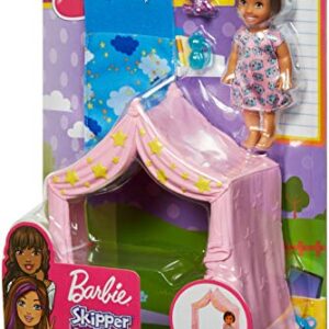 Barbie Skipper Babysitters Inc. Doll Playset Includes Small Toddler Doll, Pink Tent and Cloud-Print Sleeping Bag, Plus Bottle and Teddy Bear, Gift for 3 to 7 Year Olds