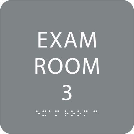 ADA CENTRAL SIGNS - 6" X6" Exam Room 3 Sign - ADA Compliant Tactile Graphics Grade 2 Braille Text Acrylic Wall Signs - Educational Institution Directional Assistance Test Center Door Sign for Schools