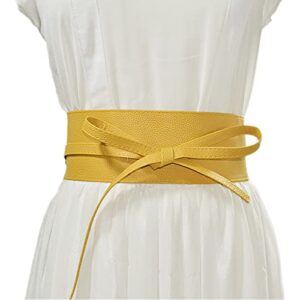 icsth womens soft faux leather self tie wrap around obi waist band cinch belt (brown 2)