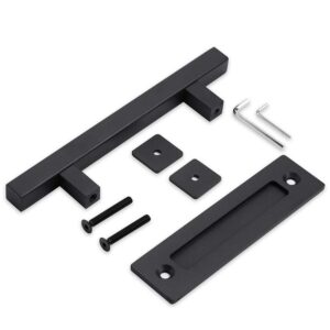 Orgerphy 12 Inch Black Square Shape Barn Door Pull Handle Set| Heavy Duty Solid Steel Gate Handle | for Barn Door Gates Garages Sheds