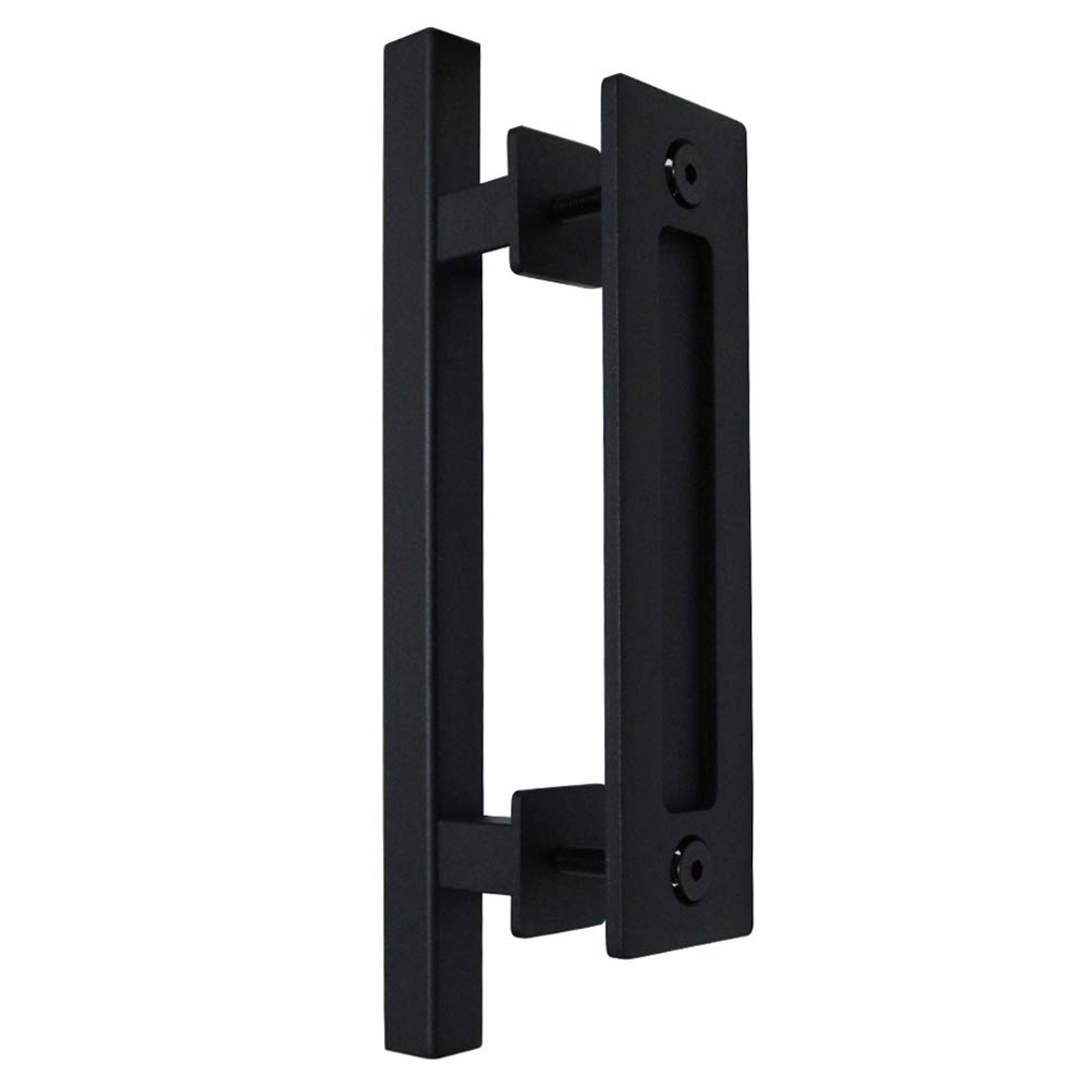 Orgerphy 12 Inch Black Square Shape Barn Door Pull Handle Set| Heavy Duty Solid Steel Gate Handle | for Barn Door Gates Garages Sheds