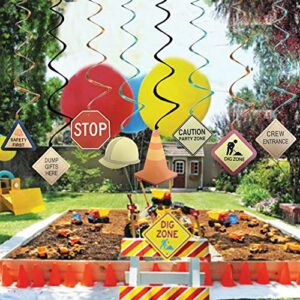 30Ct Construction Signs Hanging Swirl Decorations - Dig Zone Stop Crew Entrance Safety First Dump Gifts Here Helmet Roadblock Construction