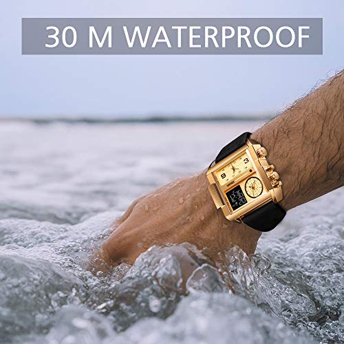 SKMEI Men's Digital Sports Watch, LED Square Large Face Analog Quartz Wrist Watch with Multi-Time Zone Waterproof Stopwatch