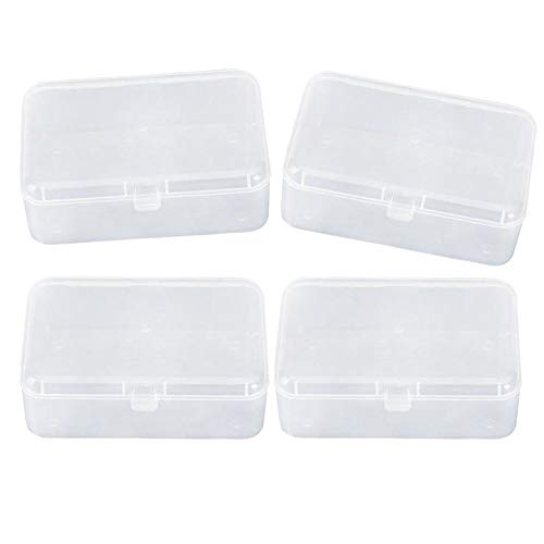 AKOAK Clear Polypropylene Rectangle Mini Storage Containers Box with Hinged Lid for Accessories,Crafts,Learning Supplies,Screws,Drills,Battery,Pack of 4 (3.46" x 2.24" x 1.18")