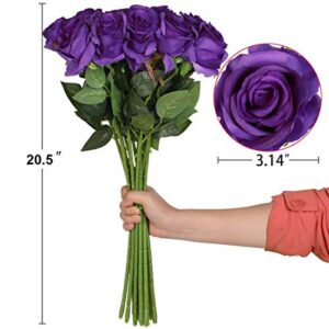 Amzali Artificial Flowers, Real Looking Blush Fake Rose Long Stem Silk Artificial Rose Flower Home Decor for Bridal Wedding Bouquet, Centerpieces Birthday Shower Party Garden floral Arrangement Purple