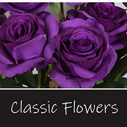 Amzali Artificial Flowers, Real Looking Blush Fake Rose Long Stem Silk Artificial Rose Flower Home Decor for Bridal Wedding Bouquet, Centerpieces Birthday Shower Party Garden floral Arrangement Purple