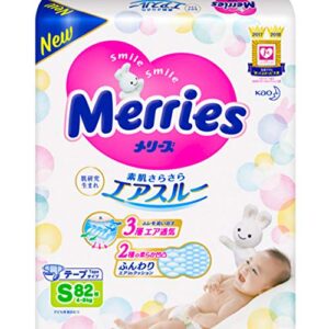 merries diapers size small (8-17 lbs) 82 counts – bundle with americas toys wipes – baby diapers tape type safe materials, indicator prevents leakage, ultra-soft for tummy packaging may vary