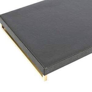 WV Decorative Tray Dark Grey Faux Shagreen Leather with Brushed Gold Stainless Steel Handle ,Serving Tray for Coffee Table, Ottoman in Living Room (Dark Grey)