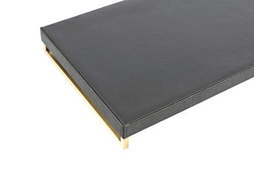 WV Decorative Tray Dark Grey Faux Shagreen Leather with Brushed Gold Stainless Steel Handle ,Serving Tray for Coffee Table, Ottoman in Living Room (Dark Grey)