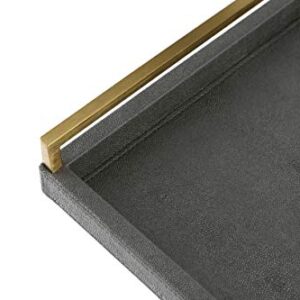 WV Decorative Tray Dark Grey Faux Shagreen Leather with Brushed Gold Stainless Steel Handle ,Serving Tray for Coffee Table, Ottoman in Living Room (Dark Grey)