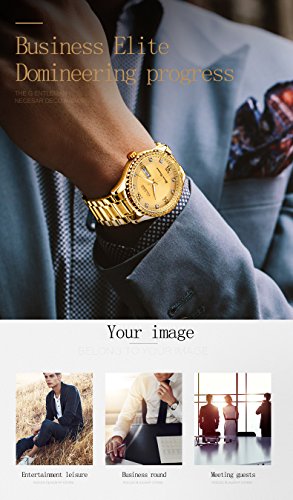 OLEVS Luxury Diamond Gold Watches for Men Big Face Dial Luminous Day Date Calendar,Male Business Casual Dress Stainless Steel Quartz Analog Wrist Watch Waterproof 3ATM Gifts Golden