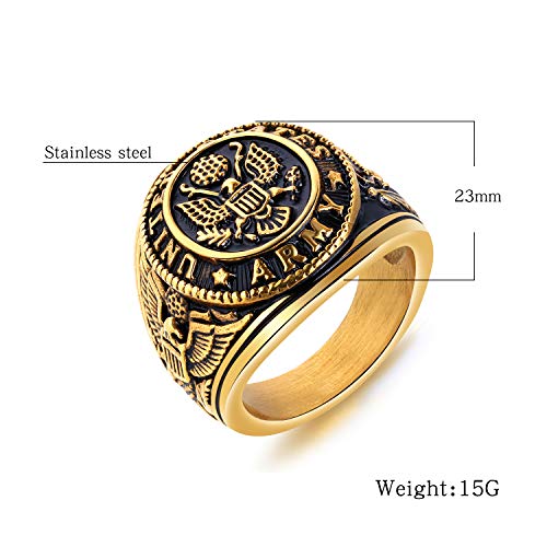 TEMICO Men's Stainless Steel Domineering Vintage United States Army Military Ring Gold/Silver Color