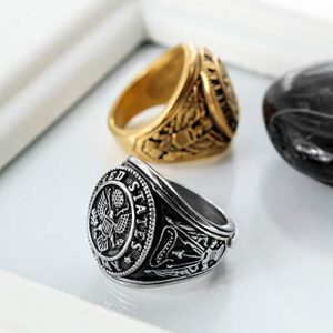 TEMICO Men's Stainless Steel Domineering Vintage United States Army Military Ring Gold/Silver Color