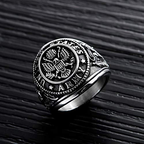 TEMICO Men's Stainless Steel Domineering Vintage United States Army Military Ring Gold/Silver Color