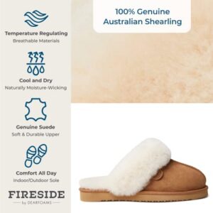Dearfoams Women's Fireside Sydney Indoor/Outdoor Water Resistant Genuine Shearling Scuff Slipper, Wide Widths