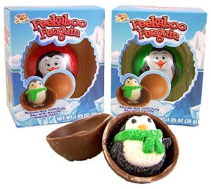 peekaboo penguin milk chocolate balls with marshmallow penguins, christmas stocking stuffer for kids, holiday activities, (6 pack)