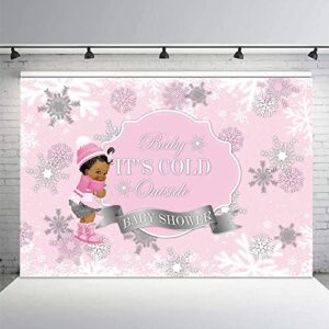 mehofoto winter wonderland girl baby shower photography studio background party decor silver snowflake pink little princess baby it's cold outside banner photo backdrop banner 7x5ft